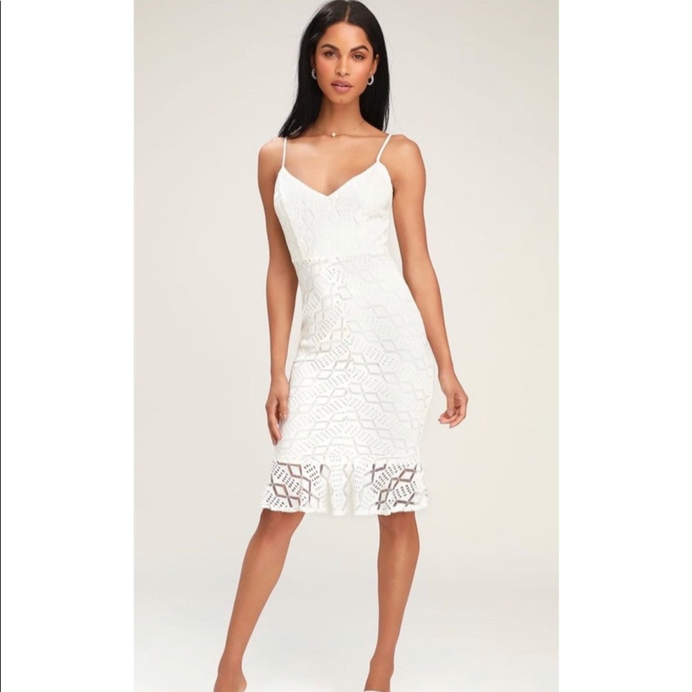 Lulus White Lace Ruffled Bodycon Dress